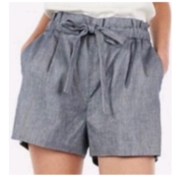 Express Pants - Express Shortie Shorts Women Large Blue High Rise Paperbag Tie Waist